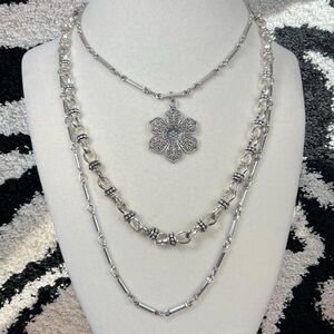 Y2K Silver Layered Necklace Set